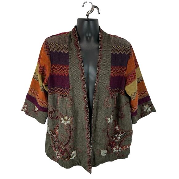 Soft Surroundings Floral Wool Cardigan Sweater Open Front 3D Knit Size XL Boho - Picture 1 of 14